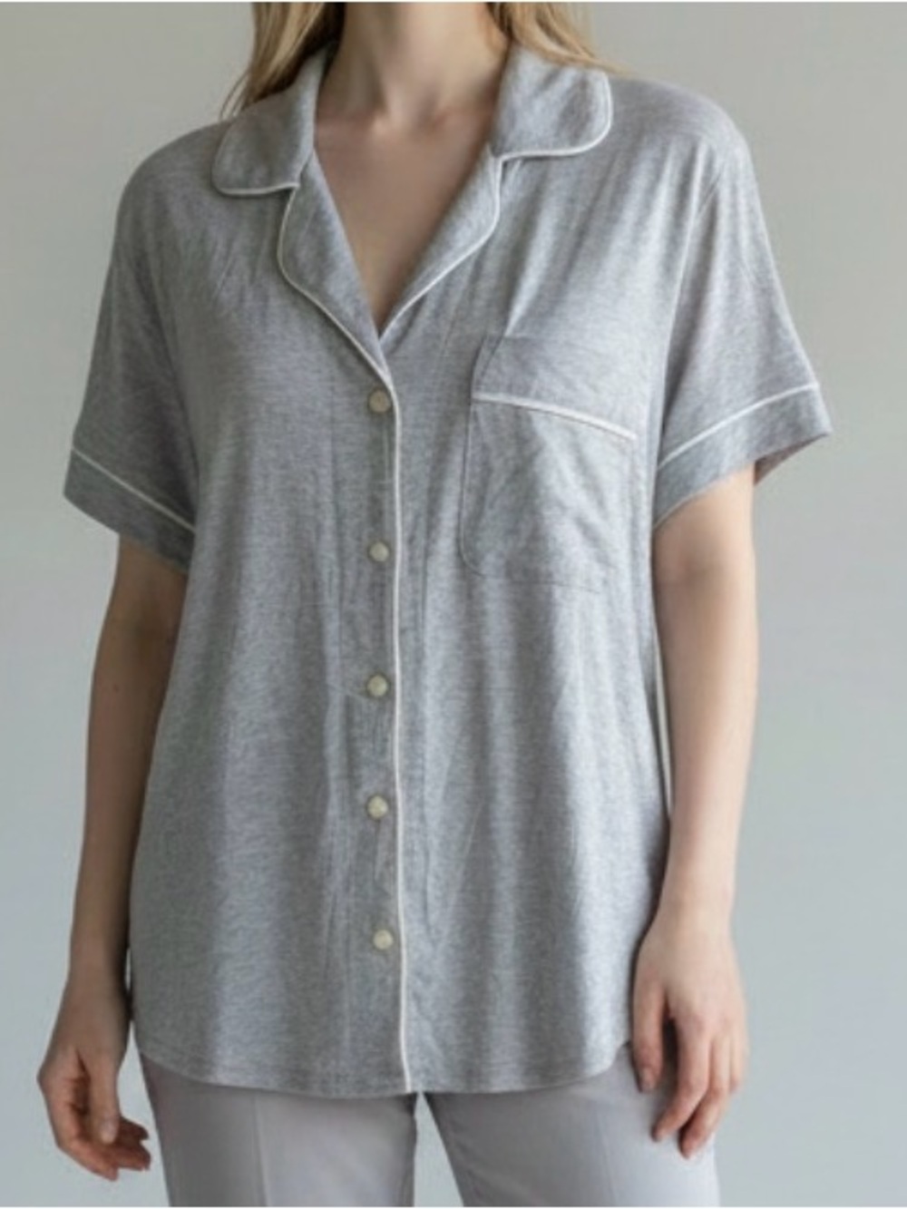 Auden Cloud Knit Gray Short Sleeve Pajama Top